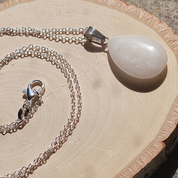 Crystal Quartz Teardrop Stone Sterling Silver Necklace - Picture 3 of 6